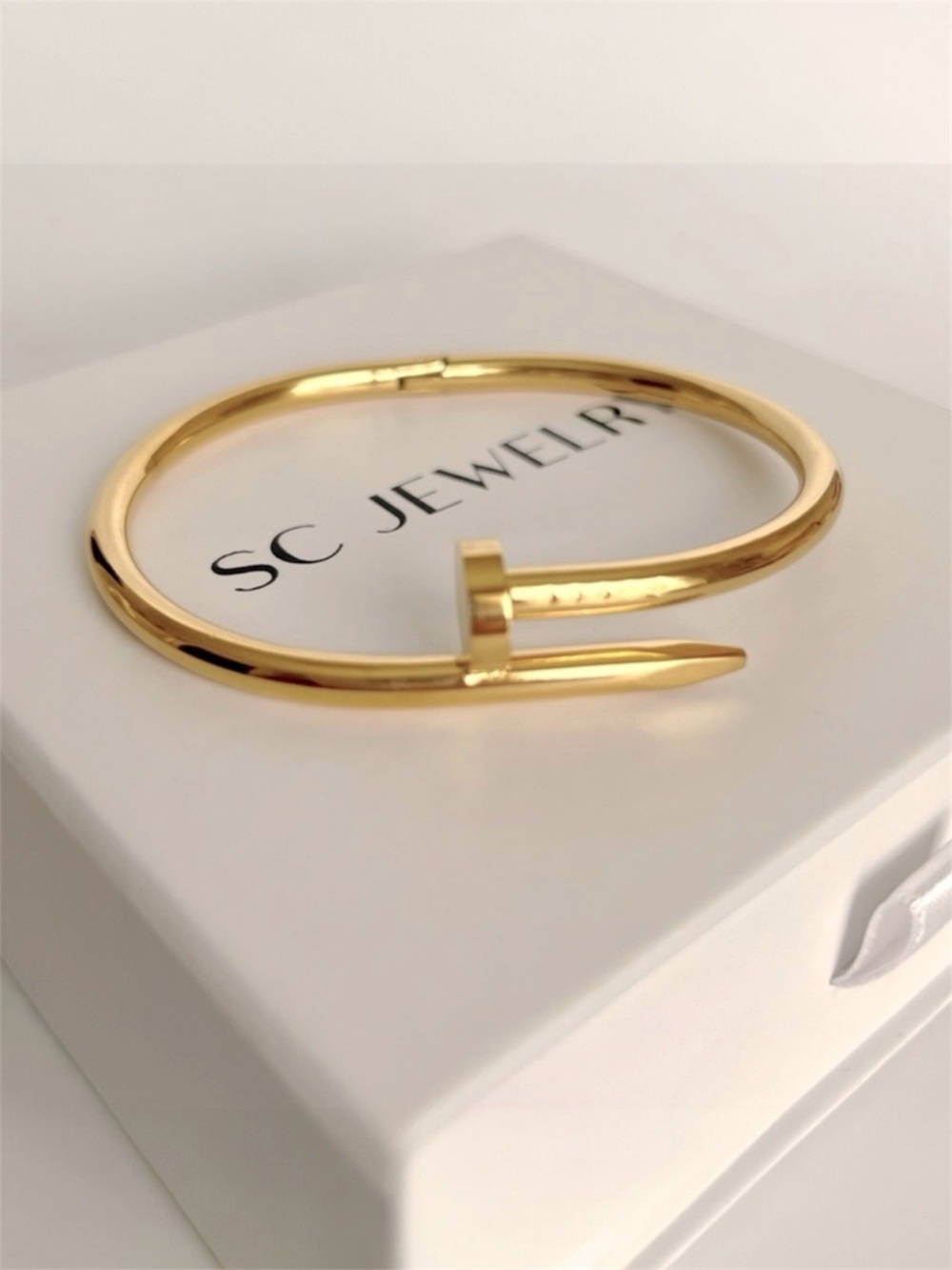 Nail Bracelet Gold Tone Love Bangle Cuff Stainless Steel Non-Tarnish Jewelry